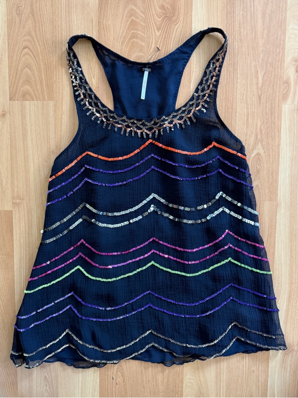 Vintage Free People sheer Sequin Wave Racerback Cami